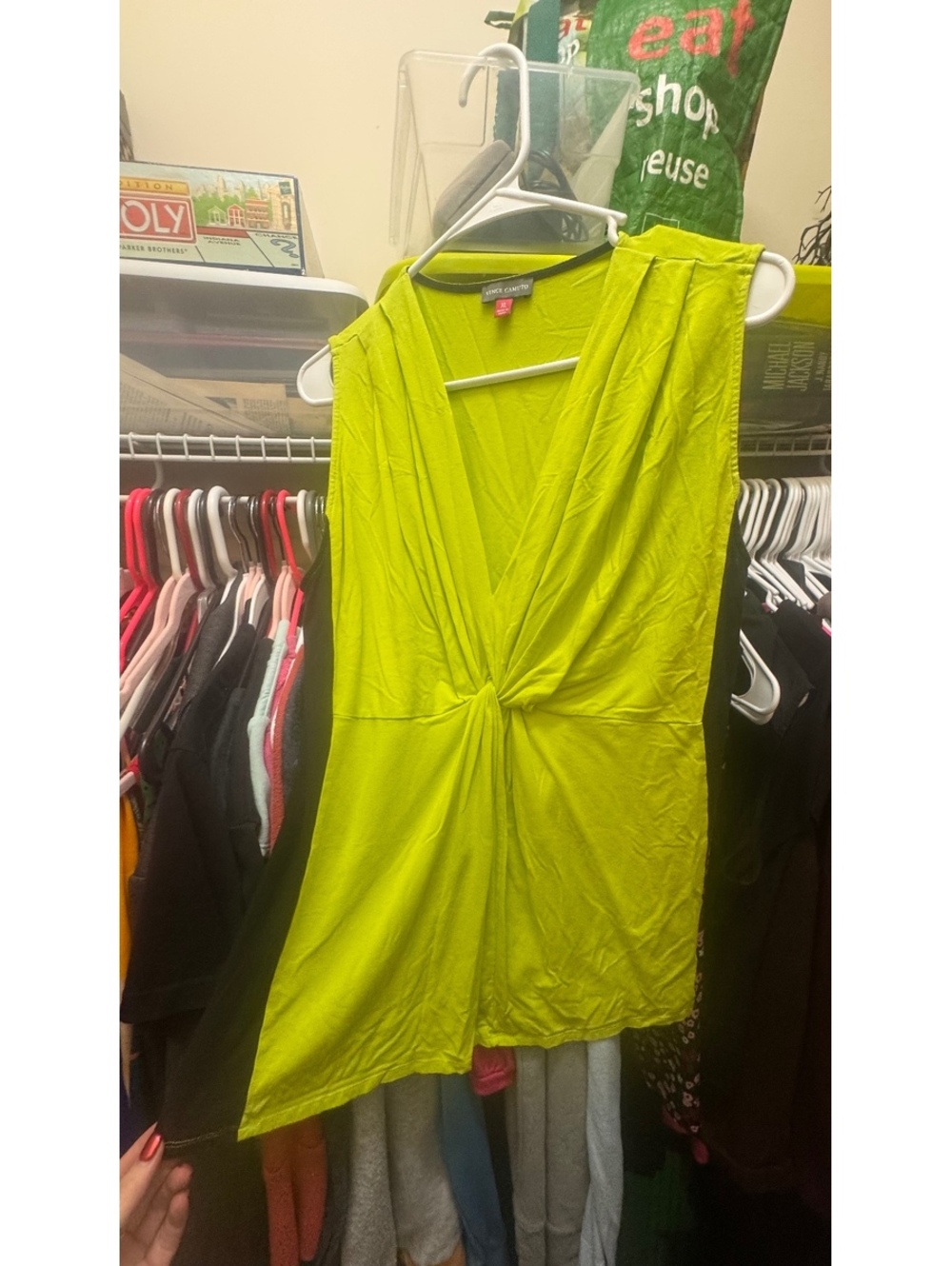 Vince Camuto Lime Chartreuse Twist Front Sleeveless Top XL